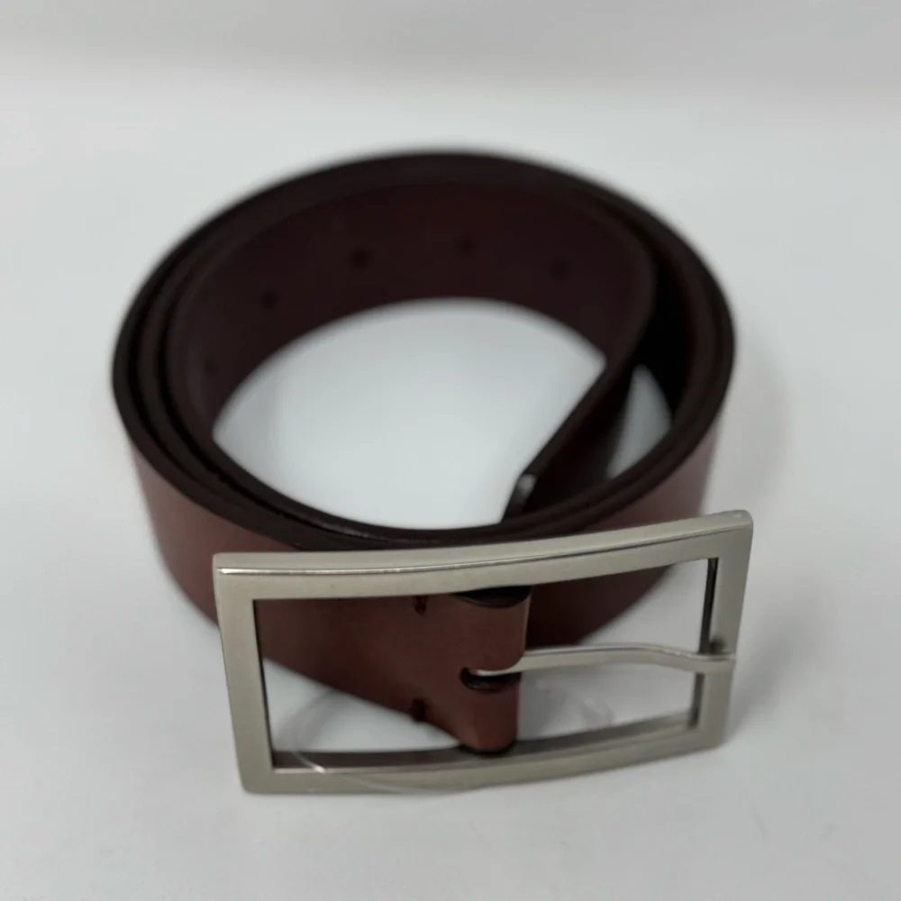 GAP Brown Leather Belt with Silver Rectangular Buckle